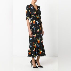 Dolce & Gabbana Black Embellished And Cocktail Print Crepe Long Dress xs